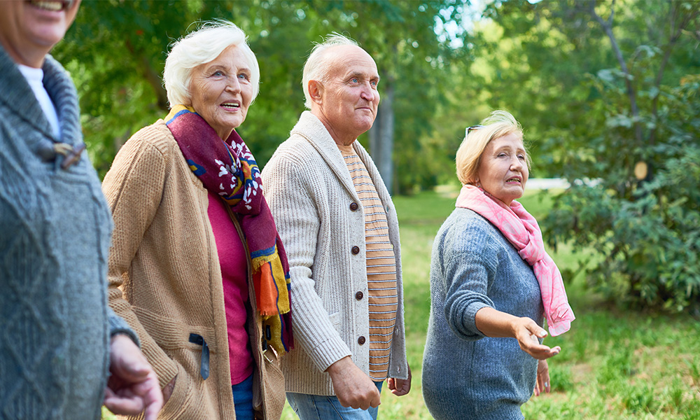 Group of older adults walking to stay healthy